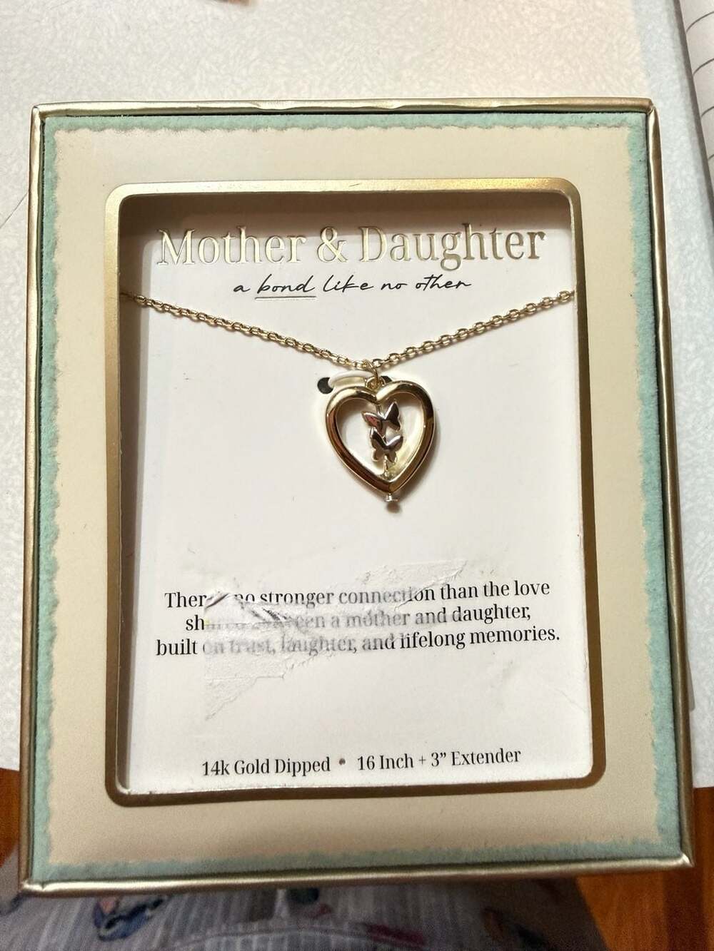 Mother & Daughter Heart Butterfly Necklace 16 Inch Gold Dipped
